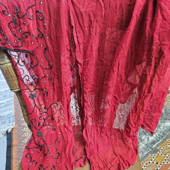 Red and Black Beaded Sheer Dress or Cover-up SZ M/L Women's - Picture 3 of 7